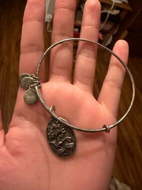 Alex and Ani Silver-Tone Floral Sister Charm Bangle